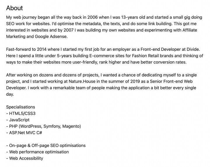 Example of my own LinkedIn summary