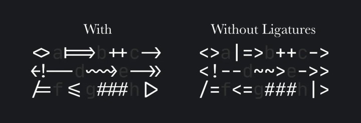 Ligatures example from Jetbrains Mono